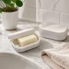 【CL】26Q3#028 White ceramic soap box, draining rack with lid, laundry detergent storage, foaming net, bath products storage box details Picture